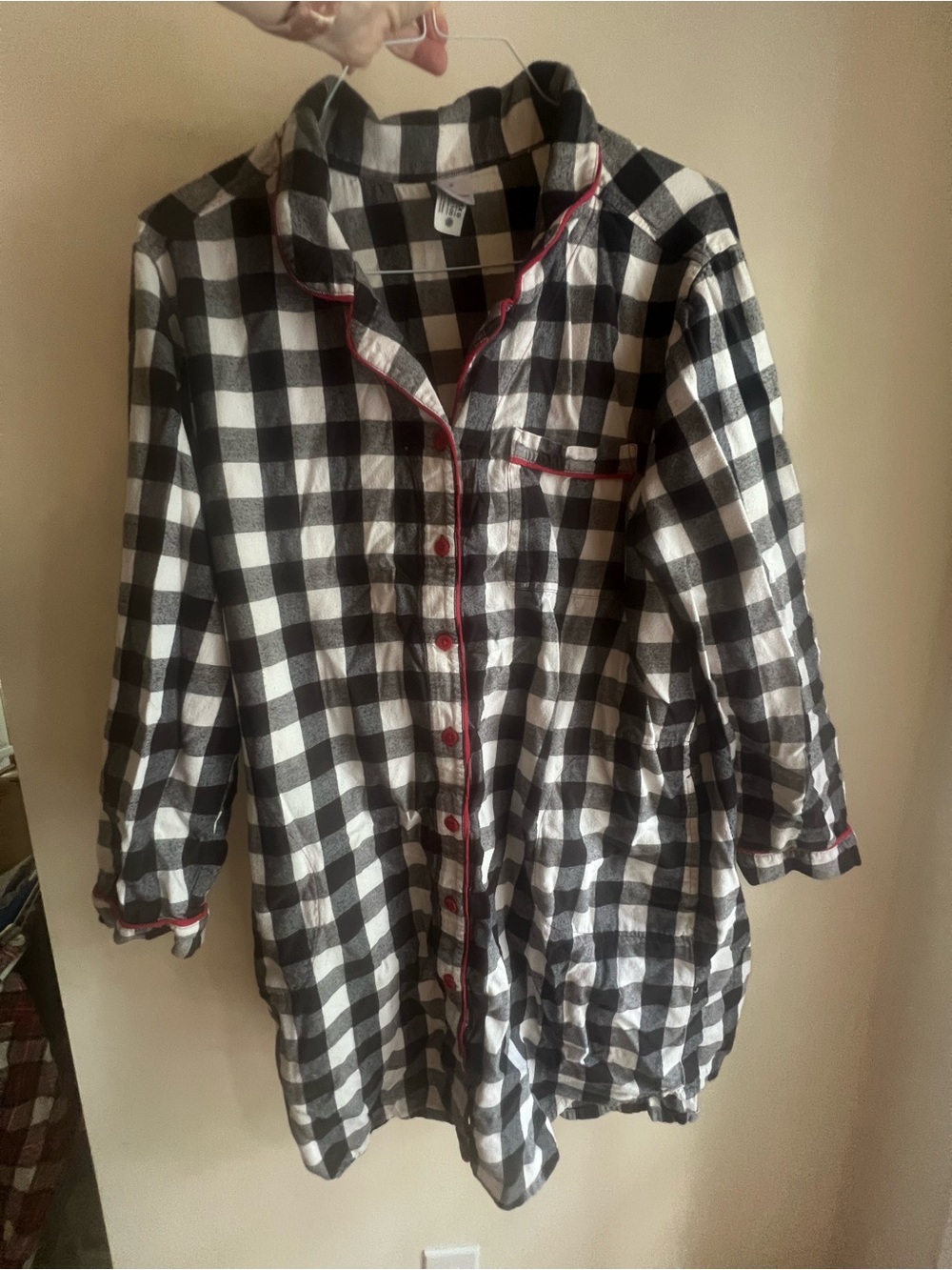 Hanna Andersson Black & White Buffalo Check Pajama Top with Red Trim